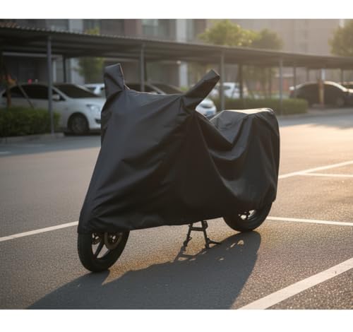 Image of Shield Heavy Duty Bike /scooty Cover for Ola Roadster | All-Season, Tear-Proof Fabric | with Side Mirror Pocket & Buckle Belt | Roadster Bike Cover (Black)