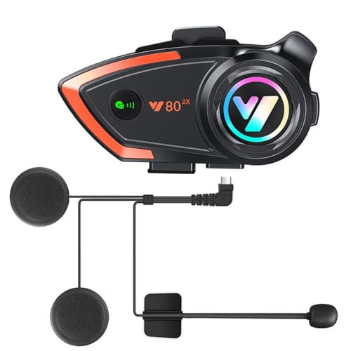 OBEST Intercomunicador Casco Moto,Auriculares Moto con Bluetooth 5.3 HD Calidad de Sonido RGB luz, el Apoyo de Dos Personas Interfono/Adaptar Bluetooth Normal Intercomunicador Auricular Motocicleta