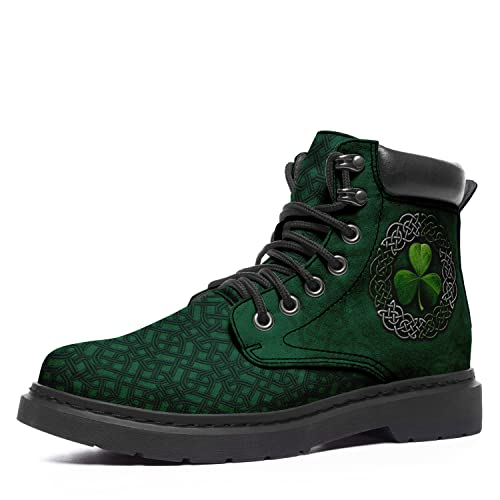 St. Patrick's Day Boots Green Shamrock Boots Lace Up Ankle Boots NON-Slip Women Combat Vegan Leather Boots Custom Gift for Her