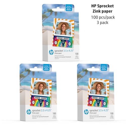 Image of HP Sprocket 3.5 x 4.25 inch Zink Sticky-Backed Photo Paper (300 Pack) Compatible with HP Sprocket 3x4 Photobooth and Photo Printer
