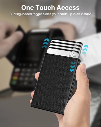 Image of typecase Mens Wallet Card Holder: Pop Up Aluminum Case, Genuine Leather, Smart, RFID Blocking, Slim, Minimalist, Front Pocket - 9-14 Card Capacity | ID Window | Cash Slot (Cross Black)