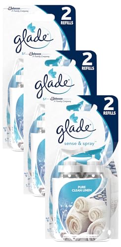 Glade Sense & Spray Air Freshener Refill, Motion Activated Automatic Odour Eliminator for Home, Clean Linen, Duo Pack (2 x 18ml) (Pack of 3)