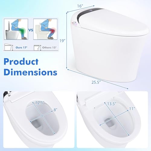 Nafort Smart Toilet, Bidet Toilet with Heated Seat,1.28 GPF Dual Auto Flush, Auto Open/Close Lid, Kick Sensor, Night Light, Remote/Side Knob Control, Electric Tankless Toilets with LED Display miniatura 5