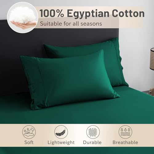 MEISHANG Extra Deep Pocket Queen Sheets Cotton - 1000 Thread Count Sheet Set - Fits 18"-24" in Deep Mattress,100% Egyptian Cotton,Sateen Weave, Soft & Breathable - 4 Piece (Queen, Dark Green)