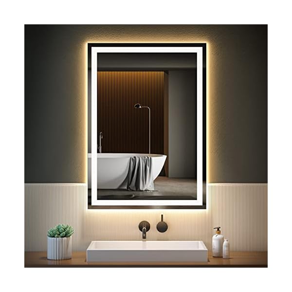 KWW 50 x 70 cm LED Badezimmer Eitelkeitsspiegel, Anti-Nebel Dimmbare Lichter, Horizontal/Vertikal Wand Montiert Make-up…