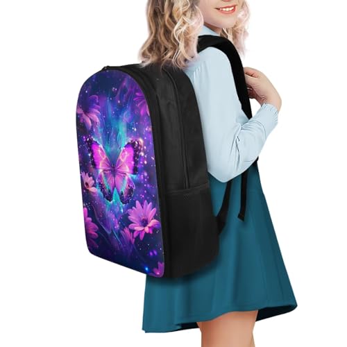 Ystardream Bright Butterfly Backpack and Lunch Box Set for Girls Elementary Kindergarten Backpack with Adjustable Straps Black 4pcs Bookbag Sets with Lunch Box,Pencil Case & Water Bottle Sleeve2