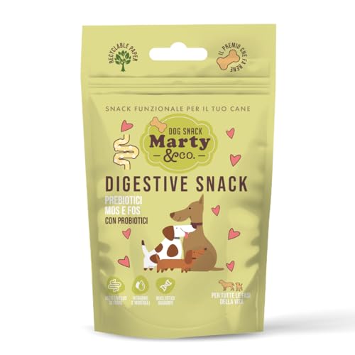 Marty & Co - Digestive Snack - Treats- Snack Digestivo per Una Buona Digestione e Alleviare Problemi Digestivi - Con Prebiotici, Probiotici, MOS, FOS, Nucleotidi, Alto Livello Di Fibre - gr 80