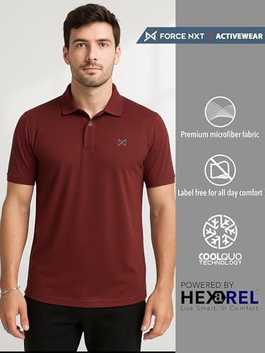 Image of Force NXT Men's Premium Microfiber Fabric Solid T-Shirt | Polo Neck Half-Sleeves T-Shirt for Men | Label Free with Anti-Static for Daily Uses