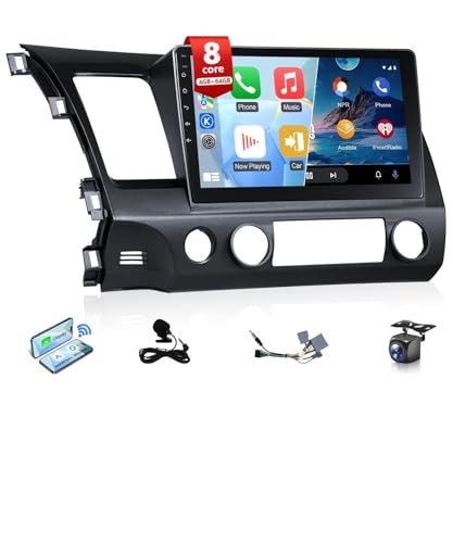 Wadpon 8Core Android Car Stereo for Honda Civic 2006 to 2011 Apple CarPlay Android Auto, 10.1IN IPS Touch Screen for Civic Car Play Head Unit 5G WiFi GPS Navi FM RDS EQ DSP Audio SWC Camera, 4G + 64G