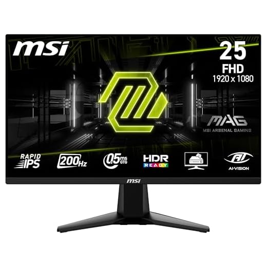 MSI MAG 255F E20 24.5-Inch FHD 1920x1080 Gaming Monitor, 200Hz, 0.5ms, HDR Ready, AMD FreeSync Premium, Eye Care, AI Vision, HDMI 2.0b, DP 1.2a, Frame-Less, Tilt Adjustable, Vesa Mount, Black