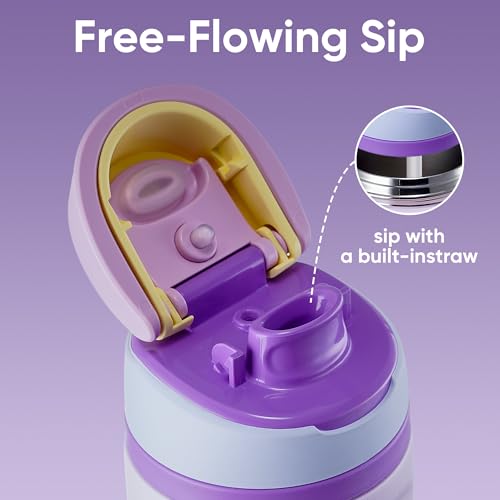Image of Fijinhom 24 oz Insulated Water Bottle,Stainless Steel Sports Water Bottle with Straw, Double Wall Vacuum Leak Proof, Cold for 24 Hours, BPA Free for Travel, Sport, Outdoor, Purple