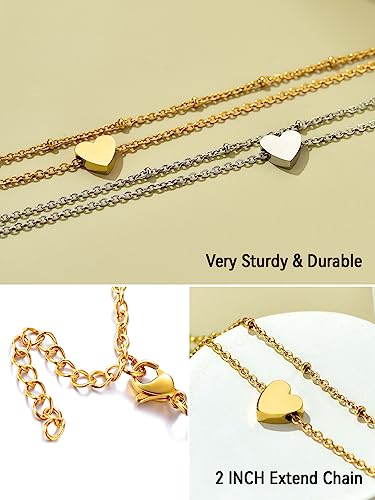 Image of FaithHeart Waterproof Ankle Bracelets for Women, 1 /2 /3Pcs Non Tarnish Stainless Steel Layered Anklet Set Paperclip Figaro Cuban Link Chain Dainty Summer Beach Jewelry Gift Adjustable Size
