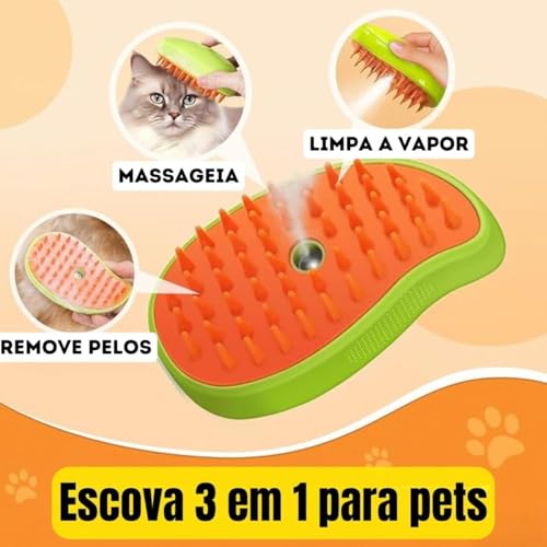 Escova Tira Pelo PET Recarregável a Vapor, Higienizadora e Desodorizadora para Cães e Gatos (Amarelo
