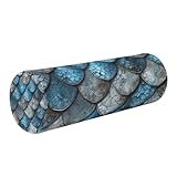 WELLDAY Blue Scale Tattoo Neck Roll Pillow - Extra Dense Memory Foam Round Cylinder Bolster for Cervical Support, Spondylosis, Neck Pain Relief