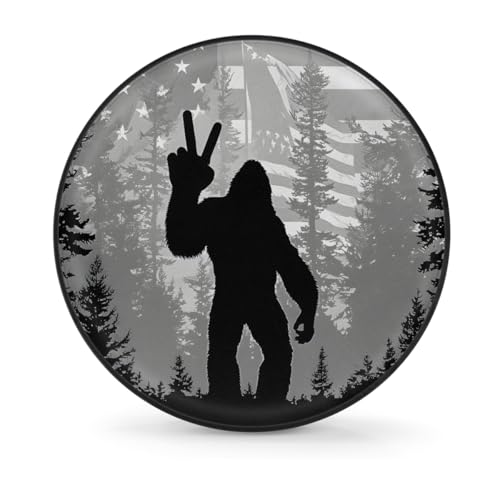 Image of Spare Tire Cover Bigfoot American Flag Wheel Covers Protectors Waterproof Dust-Proof Universal Fit Trailer, RV, SUV and Many Vehicle (14 inch for tire Diameter 25.59 inch-27.16 inch)