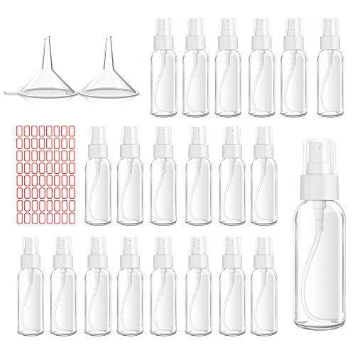 Empty Spray Bottle, Mostof 20 Pack 1oz Fine Mist Small Clear Travel Plastic Bottles with Funnels Labels (20 Pack)