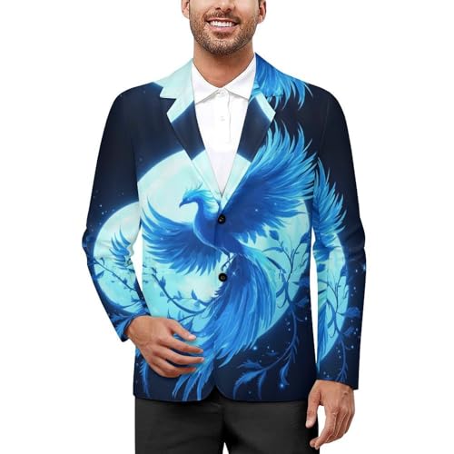 Iced Phoenixess Full Moon Men's Suits Business Formal Suit Dress Print Jackets Casual Wedding Party Coat