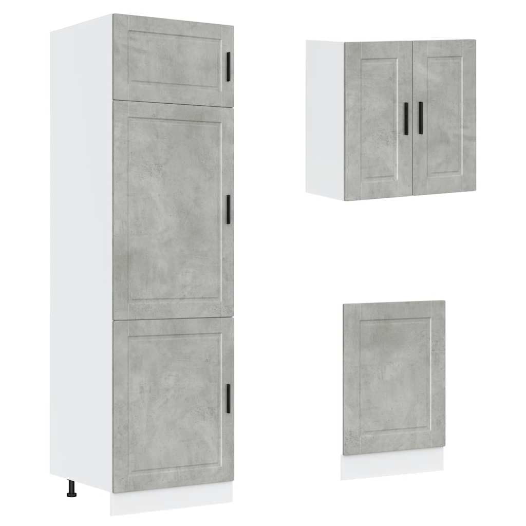 ACAGALA Set di mobili da cucina, 8 pezzi, blocco da cucina regolabile, in legno grigio cemento, angolo cottura da incasso, cucina completa, mobiletto da cucina, armadietto da cucina, pensile, senza