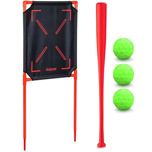GoSports LotBall Backyard Baseball Bat Ball and Strike Zone Set - Plastic Baseball Game for Kids