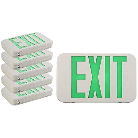 EXITLUX LED EXIT Light,Commercial Emergency Lighting Fixtures,Combo Exit Sign with Backup Battery,UL Listed,Rounded Square,Universal Mounting,for Corridor Hallway,Double Face Green Letters,6 Pack Cover