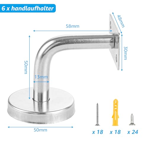 LDXDRU 6 Stück Handlaufhalter Edelstahl Geländer Außen Handlaufträger Roubst Halterung für Handlauf Silber Edelstahl Treppengeländer Innen Wandhalter mit Schraubwerkzeug geliefert, 60x60 mm