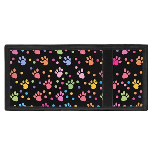 Flashideas Colorful Dog Paw Prints Slim Wallets for Men Minimalist Card Holder Wallet for Men Women Boys Girl Men's Trifold Canvas Teens Wallet with ID Window and Coin Pocket4