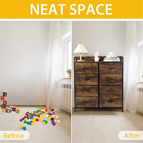 Avawing Drawer Dresser, Closet Storage Dresser With 8 Wooden Panel Drawers, Industrial Wide Drawers With Metal Frame, Wooden Top And Front For Bedroom, Hallway, Entryway (Rustic Brown And Black) #TOP4