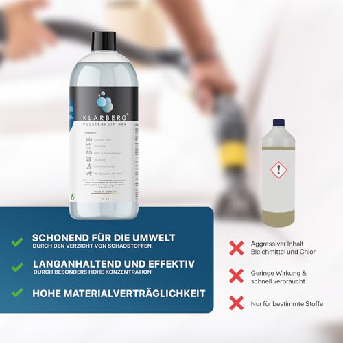 KLARBERG® 1L Waschsauger Polsterreiniger Konzentrat I Polsterreiniger für Sofa, Teppich, Autositze, Textilreiniger uvm. I Geeignet für Waschsauger, Nasssauger und Reinigung per Hand