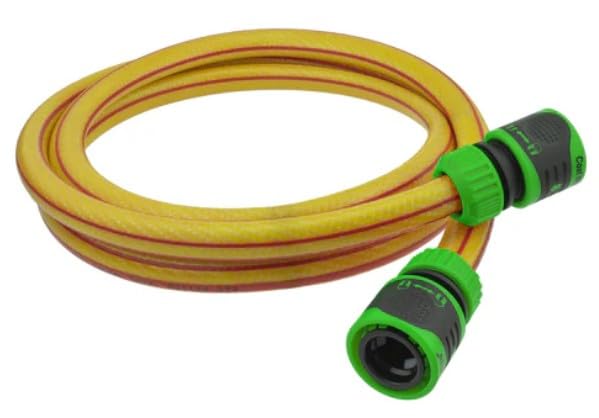 Yellow Water Hose with Green Hose Connector Set - Premium Food Grade Water Hose for Caravan, Motorhome and Boat. Standard Click-Lock Type Connectors (5meter)
