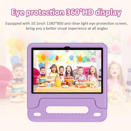Image of Android 15 Kids Tablet 10.1 Inch,Octa-Core Processor, Case Included,Purple | Built-in parental controls; Google Kid Space installed; 2.4G /5G dual-band WiFi; 21GB RAM 64GB ROM; For Ages 2-12 Toddler