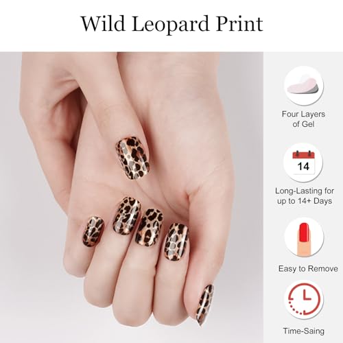 Boloshine Halbgehärtete UV Gel Strips, 20Pcs Salonqualität Gel Nagellack Aufkleber, Nagelfolie Selbstklebend, Langanhaltende Nagelaufkleber UV/LED-Lampe Erforderlich, Wilde Leopardenmuster