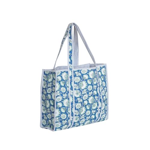 Image of Cotton Tiger Block Print Tote Bag, Indian Handmade Shopping Shoulder Bag, Unisex Market Daily Use