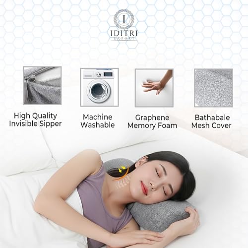 Image of Graphene Memory Foam Pillow, Ergonomic Cervical Neck Support, Breathable Mesh Fabric, Machine Washable Cover, Invisible Zipper, Relief for Pain and Spinal Stress,45 x 19 x 10 cm