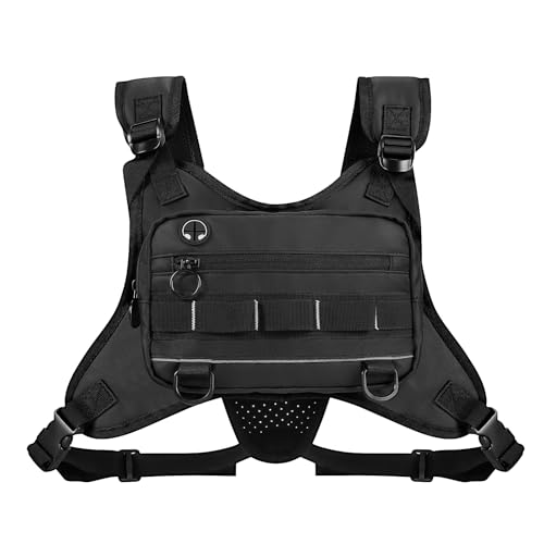 MODISCHEDLER Running Vest Sports Chest Bag - Water-Resistant, Lightweight Front Running Vest with Built-In Phone Storage & Extra Compartments, Ideal for Workouts and Cycling in Black.