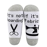 MBMSO Sewing Socks It's Not Hoarding If It's Fabric Quilter Socks Funny Quilting Gifts for Sewing Lover Sewing Themed Socks (Cotton, Sewing Socks)