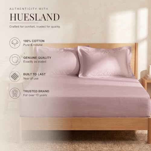 Image of Huesland 300 TC Premium 100% Pure Cotton Luxe Soft Touch Fitted Single Size Bedsheet Cotton with 2 Pillow Covers | Cameo Pink | 36 x 78 Inches
