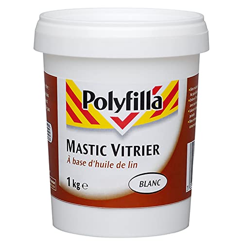 POLYFILLA Mastic Vitrier à base d'huile de lin - Fixation des vitres aux fenêtres - Pâte Blanc 1Kg