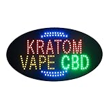 LED Kratom Vape CBD Sign for Business, Super Bright LED Open Sign for Smoke Shop, Electric...