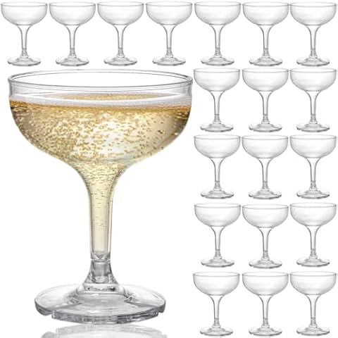 Peohud Set of 20 Coupe Cocktail Glasses, 5 Oz Unbreakable Small Acrylic Martini Glasses, Reusable Champagne Cups for Party, Home, Bar, Wedding, Picnic Cover