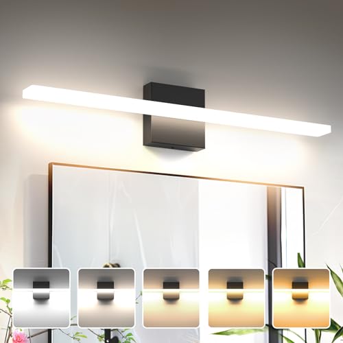 Azhien LED Bathroom Light Fixtures 23.6 inch,5CCT Dimmable Black LED Vanity Lights for Bathroom Wall Sconce, 2000LM 20W Vanity Light Bar for Bathroom Lighting Fixtures over Mirror, AZ-VINCE-60CM