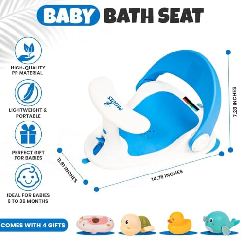 Image of Baby Bath Seat for Babies 6 Months & Up Sitting Up | Non-Slip Bath Seat with Safety Suction Cups & Temperature Alert, Baby Bath Seat for Tub, Shower & Bathtub (Blue)