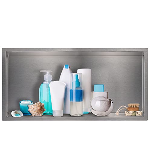 24"×12" Shower Niche Brushed Stainless Steel, Recessed Shower Caddy, Bathroom Shelf Insert Fits for 22.8"x11" Wall Hole Installation (Nickel)