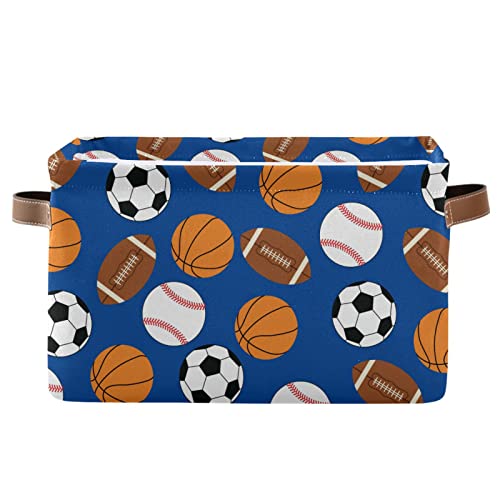 Rectangular Storage Basket Storage Bin - Sports Football Baseball Basketball Soccer Collapsible Storage Box With Leather Handles Organizer For Shelves/Gift Baskets/Toy Organizer/Baby Room Decor #TOP23