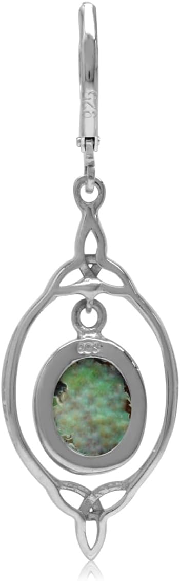 Silvershake 10X8mm Oval Shape Cabochon Stone or Inlay White Gold Plated or Yellow Gold Plated 925 Sterling Silver Triquetra Celtic Knot Drop Dangle Leverback Earrings Jewelry for Women