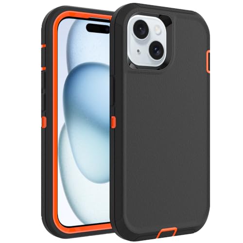 Image of Case for iPhone 15, Heavy-Duty Tough Rugged Shockproof Drop Protective Cover Phone Cases, Black+Orange