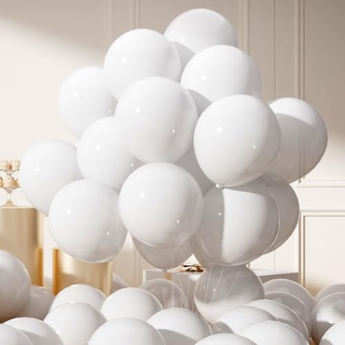 AULE White Party Balloons: 12 inch 50 Pcs White Latex Balloons Helium Thicken Balloon for Party Decoration Birthday Wedding