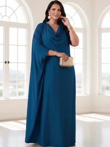 Image of KOH KOH Womens Long Cowl Neck Flowy Grecian Goddess Cape Sleeve Maxi Dress