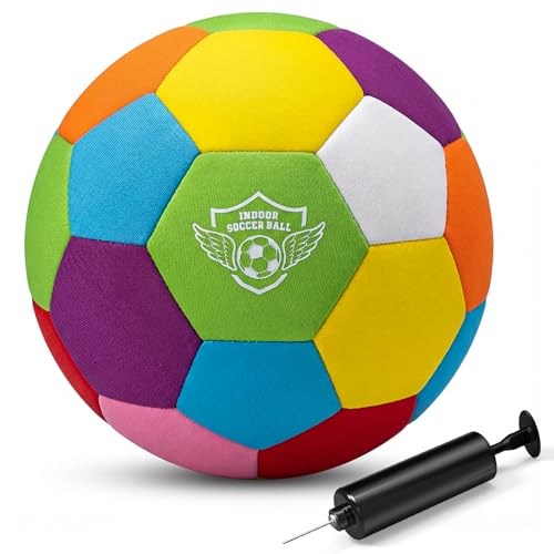 Jofuni Indoor Soft Football for House Home Training Ball Standard Size 4 Soft & Safe Ball for Teenager 6-12 Indoor Dribbling Training Football Gift for Kids Boys (Colorful-Size 4)