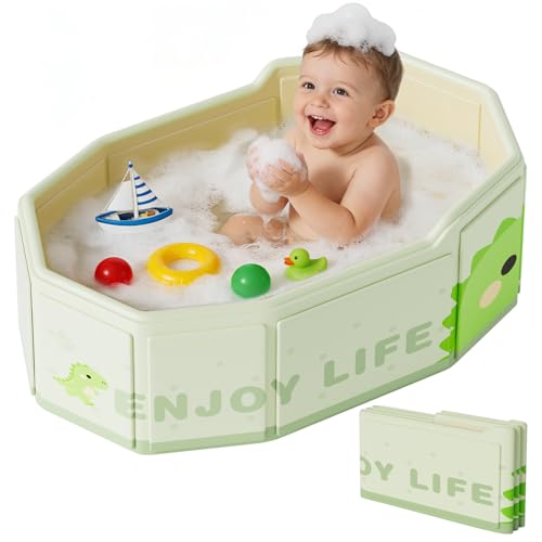 Xynzanic Foldable Baby Bath Collapsible Baby Bathtub 3M-8Y Portable Travel Baby Bath Tub with Non-Slip Base Pop Up Folding Newborn Toddler Shower Tub Space Saving Dinosaur
