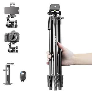 KINGJOY 71″ Camera Tripod Lightweight Aluminum Tripod Stand for Phone Compatible with Canon Nikon iPhone with Wireless Remote Phone Holder and Bag Max Load 6.6 LB